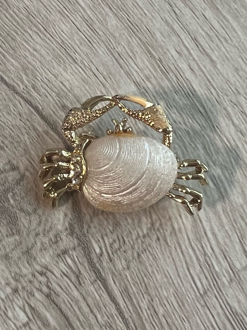 Vintage Gerry’s Gold-Tone & Seashell Crab Brooch Coastal Pin